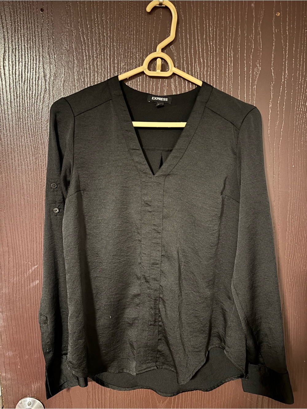 Express Satin Black V-Neck Long Sleeve Blouse